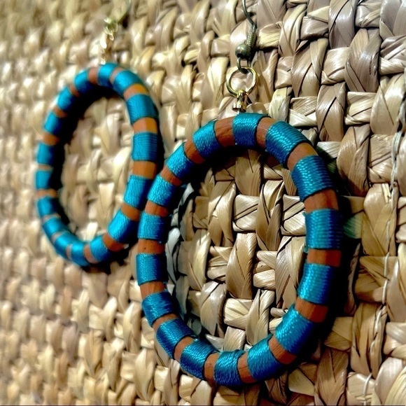 Hand Crafted Jewelry - 𝅺WOODEN AND EMBROIDERY FLOSS STATEMENT EARRINGS